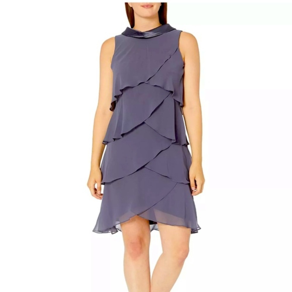 Women’s Formal Dress SLNY Shift Gray Size 18 Jewel Strap Tiered Sleeveless Gown